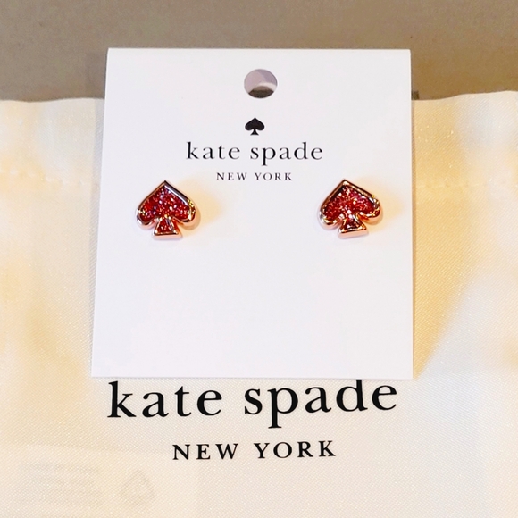 Kate Spade Gold Pink Purple Glitter Enamel Logo Stud Earrings - Picture 3 of 8